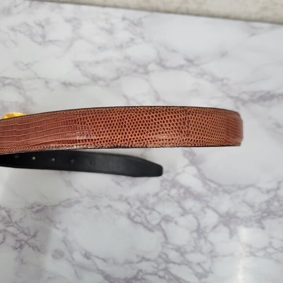 Kleinberg Sherrill Vintage Brown Lizard Embossed Leather Belt Gold Tone Buckle main image 10